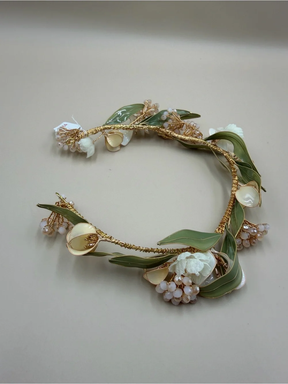 Boho Bridal Floral Crown Gold Green Leaf Wedding Headpiece New